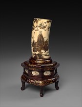 Ivory Tusk Vase, c1800s. Japan, 19th century. Carved ivory, pigment; overall: 27 cm (10 5/8 in.);