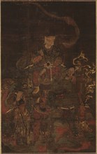 Monju and Attendants, 1200s. Japan, Kamakura period (1185-1333). Hanging scroll; ink and color on
