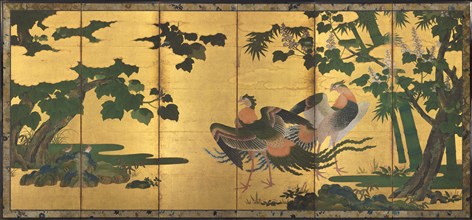 Peafowl and Phoenixes, late 1500s. Attributed to Tosa Mitsuyoshi (Japanese, 1539-1613). Pair of