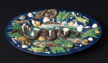 Platter, late 1500s. Circle of Bernard Palissy (French, 1510-1589). Lead-glazed earthenware;