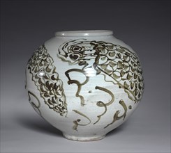 Jar with Dragon and Clouds Design, late 1600s. Korea, Joseon dynasty (1392-1910). Porcelain with
