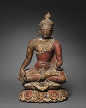 Seated Buddha, 1000s. Painted wood; overall: 54.6 cm (21 1/2 in.).
