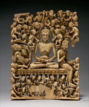 Fasting Buddha, 700s. India, Kashmir, 8th century. Ivory; overall: 12 x 9.5 x 1.5 cm (4 3/4 x 3 3/4