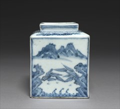 Square-shaped Bottle with the Scenery of the Han River, 1800s. Korea, Joseon dynasty (1392-1910).
