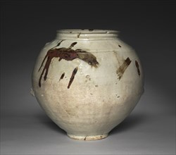 Jar with Design in Underglaze Iron, 1800s-1900s. Korea, Joseon dynasty (1392-1910). Porcelain with