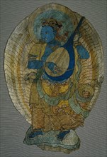 Celestial Musician, 1300s. Central Asia, 14th century. Embroidery; silk and gold thread over two