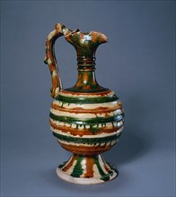 Ewer, 700-750. China, Tang dynasty (618-907). Glazed earthenware, sancai (three-color ware);