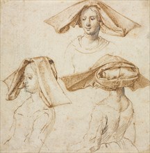 Three Studies of a Woman Wearing an Elaborate Headdress, c. 1500. Anonymous, retouched by Peter
