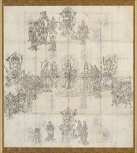 Iconographical Sketch (Zuzo) for the Benevolent Kings Sutra Mandala, 1100s. Japan, Heian period