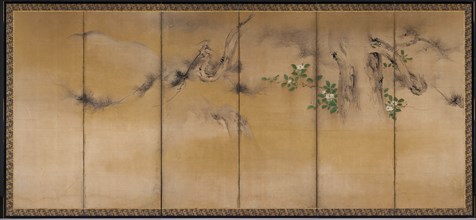 Pine and Camellias; Bamboo and Morning Glories, c. 1600. Yusho Kaiho (Japanese, 1533-1615). Pair of