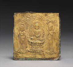 Plaque with the Image of Amitabha Triad, 668-935. Korea, Unified Silla period (676-935). Embossed
