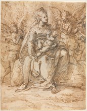 Madonna and Child with Angels, late 1500s. Aurelio Luini (Italian, 1530-1593). Pen and brown ink