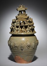 Funerary Urn (Hunping), late 200s. China, Western Jin dynasty (265-316). Green-glazed stoneware