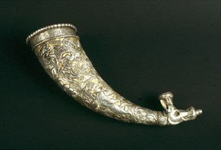 Rhyton, c. 700. Central Asia or Tibet, early 8th century. Silver with gilding; overall: 30.5 cm (12