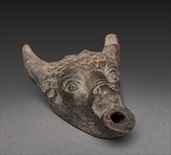 Bull's-head Lamp, 1st Century BC - 1st Century AD. Greece, Greco-Roman Period. Nile silt clay;