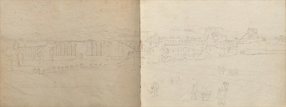 Album with Views of Rome and Surroundings, Landscape Studies, page 08b and 09 a: Panoramic view of