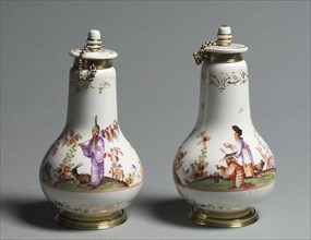 Covered Flasks, c. 1720-1723. Meissen Porcelain Factory (German). Porcelain with gilt metal mounts;