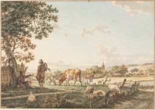 Pastoral Landscape with Village, 1799. Jacob Cats (Dutch, 1741-1799). Watercolor, point of brush