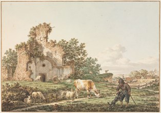Pastoral Landscape with a Ruin, 1799. Jacob Cats (Dutch, 1741-1799). Watercolor, point of brush and