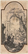Triumphal Arch and Figures, first half 1700s. Andrea Locatelli (Italian, 1695-1741). Brush and gray