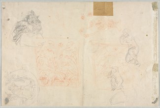 Various Sketches of Figures and Plants (verso), 19th century. Anonymous. Red chalk and graphite;