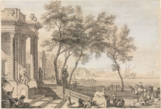 Fantastic Harbor Scene with Architecture and Figures, 1713. Isaac de Moucheron (Dutch, 1667-1744).