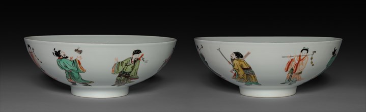 Pair of Bowls with Eight Immortals, 1662-1722. China, Jiangxi province, Jingdezhen kilns, Qing