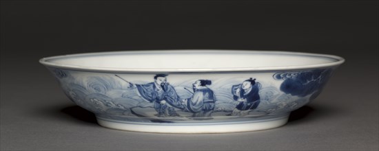 Dish with Laozi Riding a Water Buffalo (interior); Pavilion and Immortals in Rocky Landscape