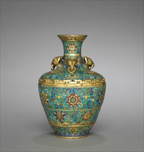 Vase with Three Rams' Heads, 1736-1795. China, Jiangxi province, Jingdezhen, Qing dynasty