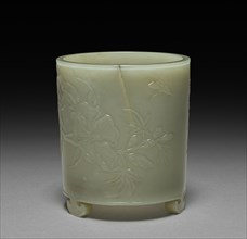Cylindrical Container with Mallows and Inscription in Relief, 1736-1795. China, Qing dynasty