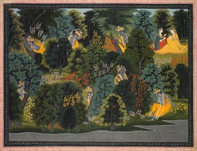 Krishna's Longing for Radha, from the Gita Govinda of Jayadeva, c. 1820-1825. India, Pahari Hills,