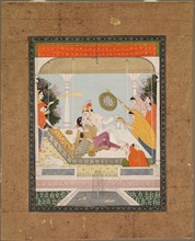 Raja with his Beloved, c. 1790 - 1800. India, Kangra School, late 18th Century. Color on paper;
