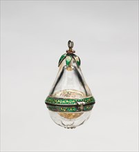 Pomander, 17th-18th Century. Indian, Mughal. Spherical rock crystal cover with enameled silver