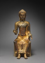 Enthroned Buddha preaching, 700s-800s. Myanmar or Thailand, 8th-9th century. Copper alloy with