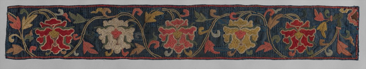 Embroidered Border, 1300s. China, 14th century. Needle-looped embroidery, silk, gold thread, silver