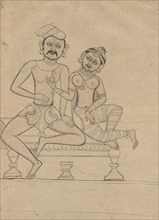 Seated Couple, c. 1800. India, Mysore, early 19th Century. Ink and color on paper; overall: 31 x 21