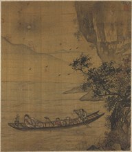 Boating in Moonlight, 1500s. Korea, Joseon dynasty (1392-1910). Album leaf, ink on silk; image: 30
