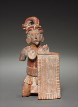 Warrior Figurine with Shield, 600-900. Mexico, Classic Maya, Jaina style. Molded and modeled