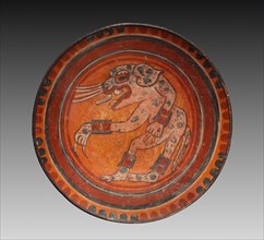 Plate, c. 800. Mexico, Campeche, Maya. Earthenware with colored slips; overall: 6.5 x 41.5 cm (2