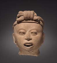 Head Fragment, 900-1200. Mexico, Veracruz. Molded and modeled pottery; overall: 14.5 x 11 x 9.5 cm