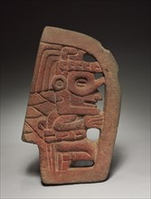 Hacha with Openwork, 600-1000. Mexico, Veracruz, El Tajín. Gray volcanic stone with red pigment;