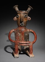 Seated Male Figure, c. 200. Mexico, Jalisco, Zacatecas Style. Earthenware with colored slips;
