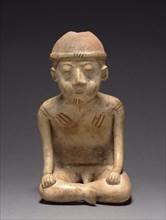Seated Male Figure with Backrest, 100 BC - 300. Mexico, Nayarit, Chinesco style, Type E. Pottery