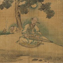 Scholar Playing a Qin, 1800s. Korea, Joseon dynasty (1392-1910). Album leaf; ink and color on silk;