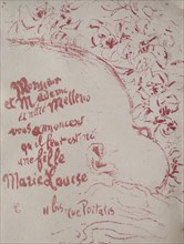 Announcement of a birth, 1898. Pierre Bonnard (French, 1867-1947). Lithograph; sheet: 15.8 x 12 cm