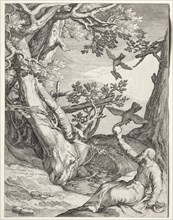 Scenes of the Prophet Elijah: Elijah in the Wilderness Fed by Ravens, 1604. Jan Saenredam (Dutch,