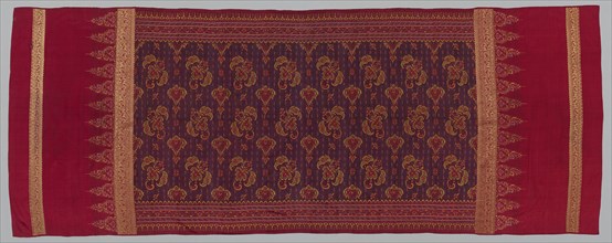 Shoulder Cloth, 1800s. Indonesia, Sumatra, Palembang, 19th century. Weft ikat and gold, tabby