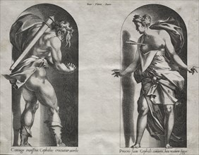 Cephalus and Procris in two Niches, 1538-1540. René Boyvin (French, c. 1525-aft 1580), after Rosso