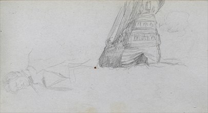 Sketchbook, page 84: Figure Study, Study of a Ship. Ernest Meissonier (French, 1815-1891).