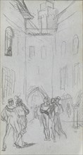 Sketchbook, page 63: Figures in a Courtyard. Ernest Meissonier (French, 1815-1891). Graphite;